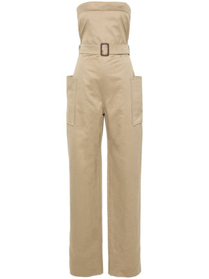 SAINT LAURENT Chic Beige Strapless Cotton Jumpsuit