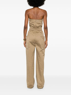 SAINT LAURENT Chic Beige Strapless Cotton Jumpsuit