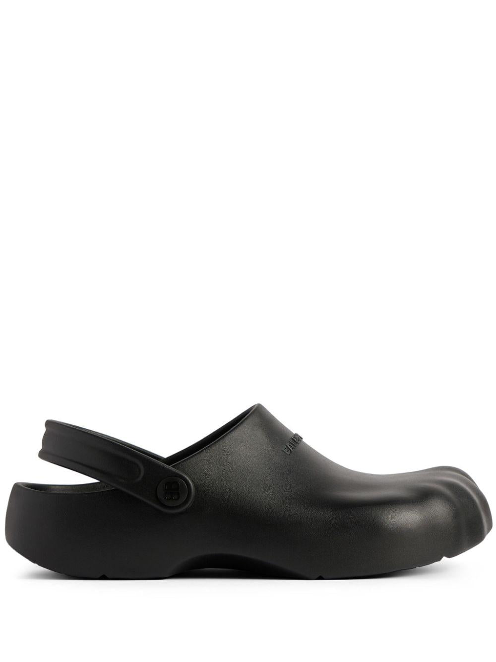 BALENCIAGA Men's Black Slip-On Sandal with Five-Toe Design and Logo Strap