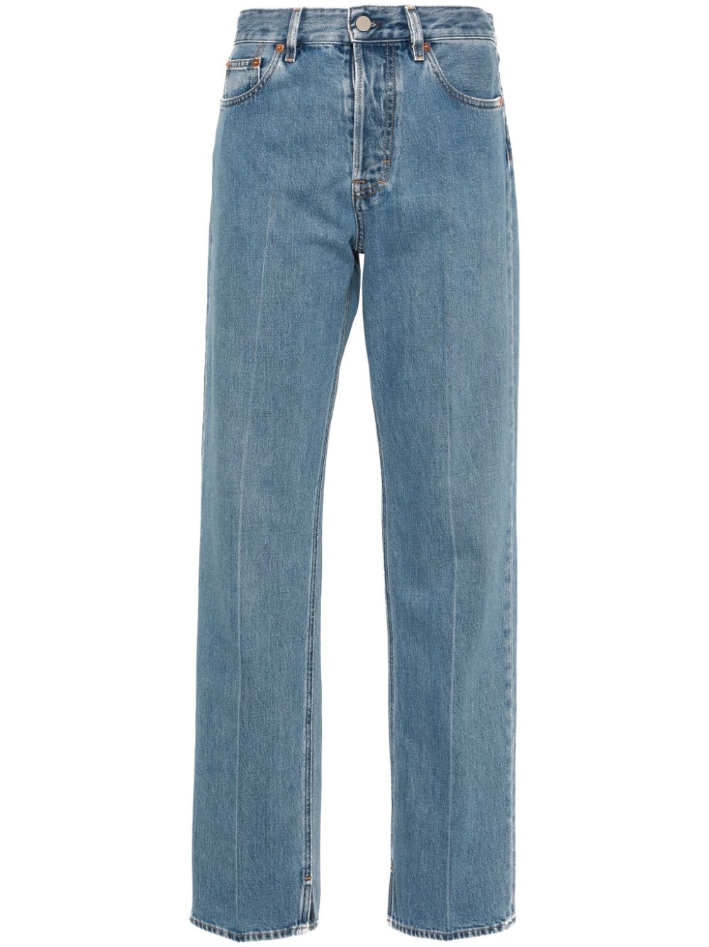 GUCCI Indigo Blue Straight-Leg Denim Jeans with Frayed Hem