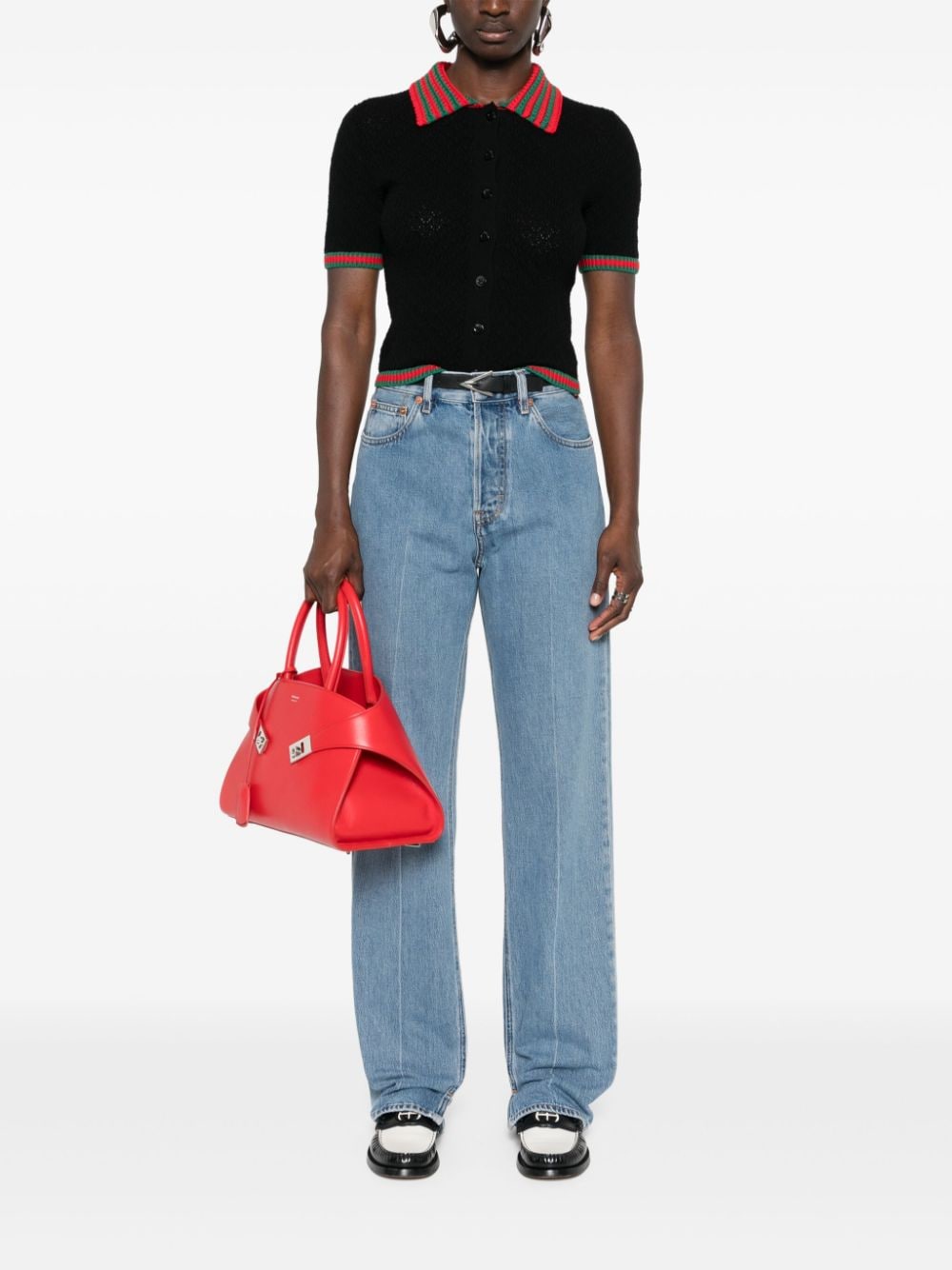 GUCCI Indigo Blue Straight-Leg Denim Jeans with Frayed Hem