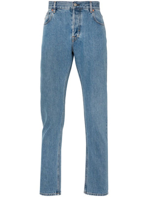 GUCCI Clear Blue Cotton Denim Jeans with Iconic Web Detail