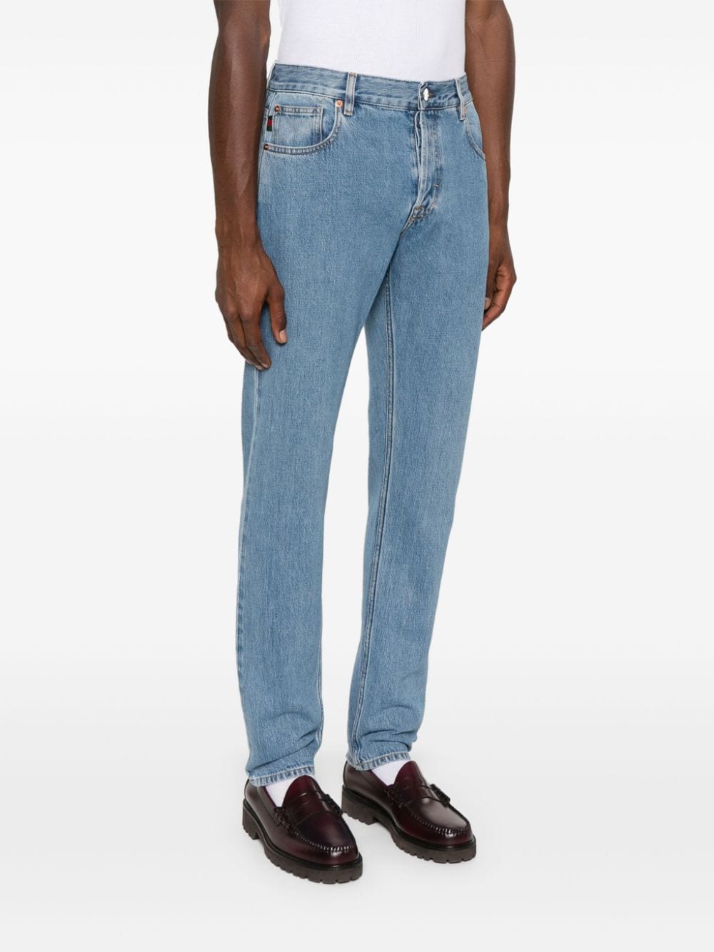 GUCCI Clear Blue Cotton Denim Jeans with Iconic Web Detail