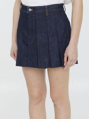 BOTTEGA VENETA Indigo Wash Pleated Denim Skirt for Women