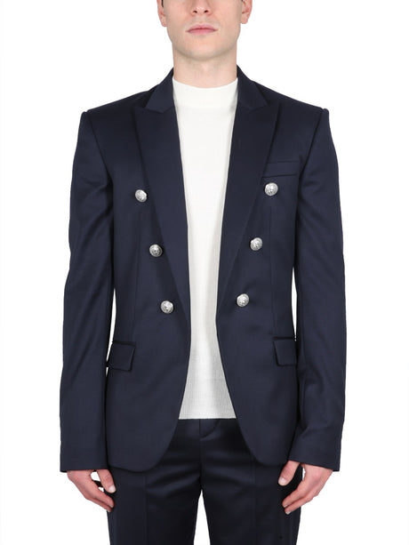 BALMAIN Structured Wool Jacket with Peaked Lapels