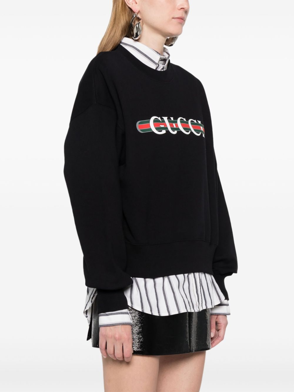 GUCCI Elegant Black Cotton Hoodie with Iconic Web Print