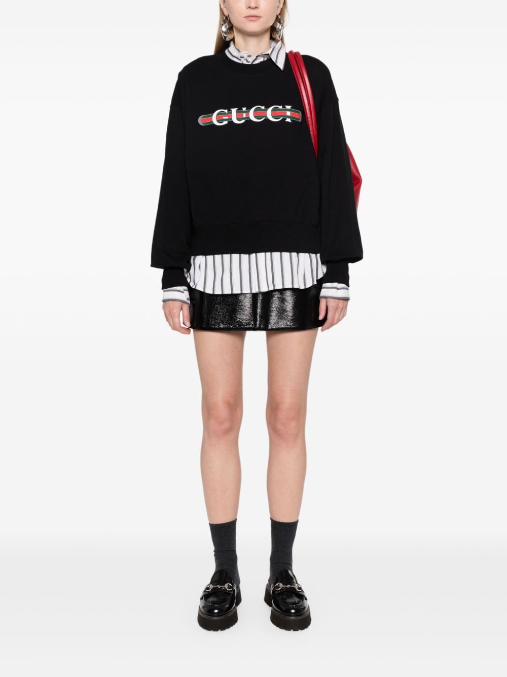 GUCCI Elegant Black Cotton Hoodie with Iconic Web Print