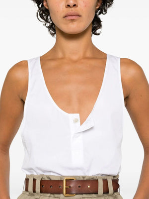 SAINT LAURENT White Cotton Poplin Tank Top for Women - SS24