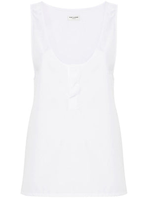 SAINT LAURENT Elegant U-Neck Sleeveless Cotton Poplin Top