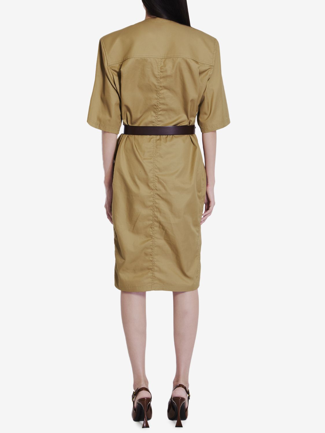 SAINT LAURENT Detachable Belted Classic Dress with Padded Shoulders