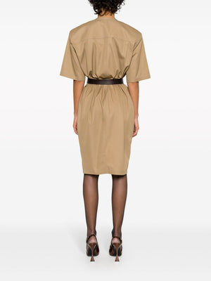 SAINT LAURENT Elegant Beige Cotton Midi Dress with Belt