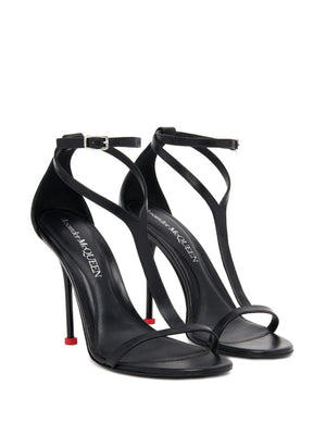 ALEXANDER MCQUEEN Elegant Black Leather Stiletto Sandals with 90mm Heel