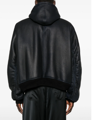 BALENCIAGA Midnight Blue Lambskin Hooded Jacket