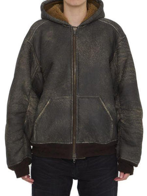 BALENCIAGA Luxurious Shearling Hoodie Jacket in Brown