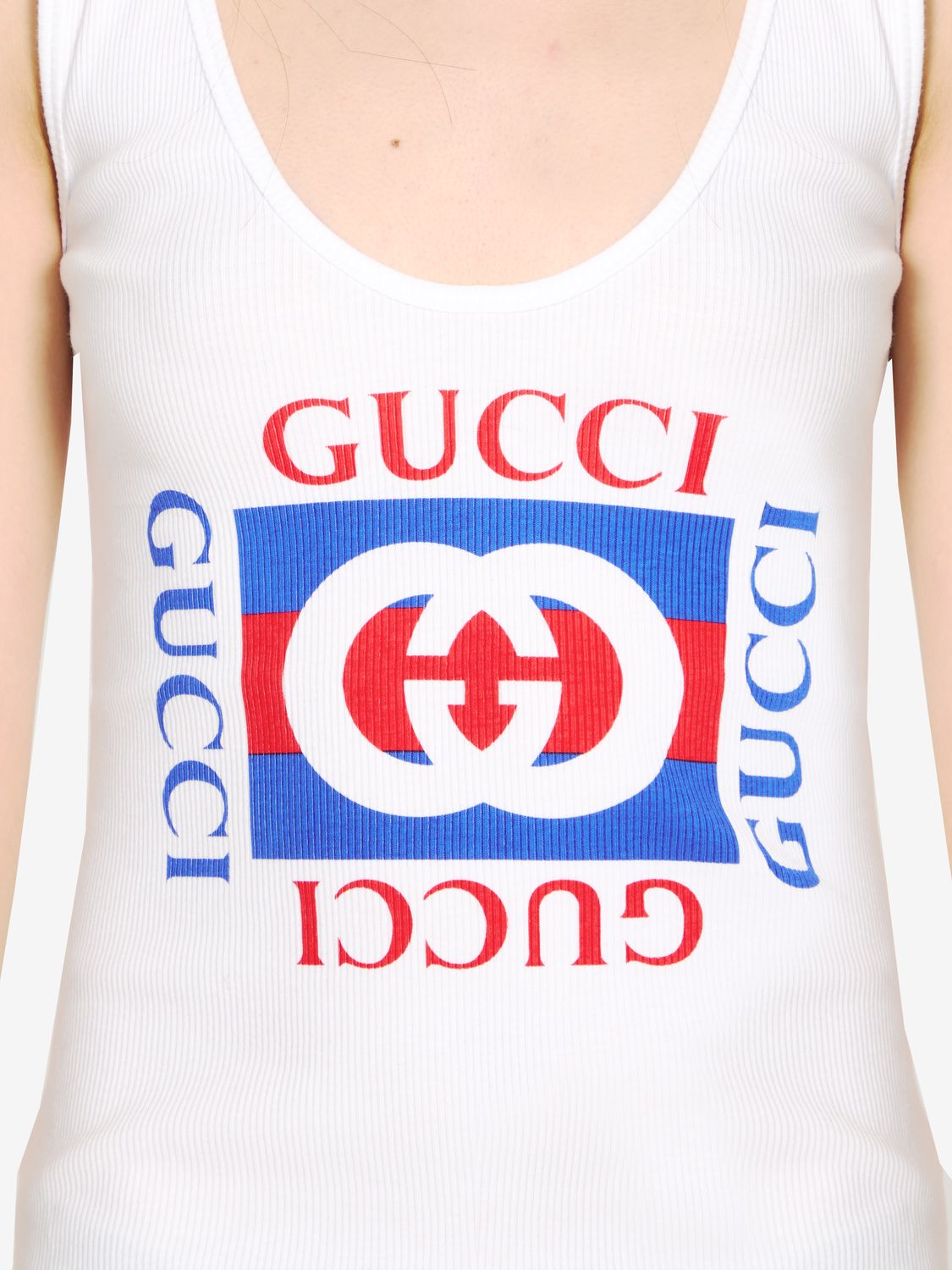 GUCCI Elegant White Cotton Tank Top with Iconic Print