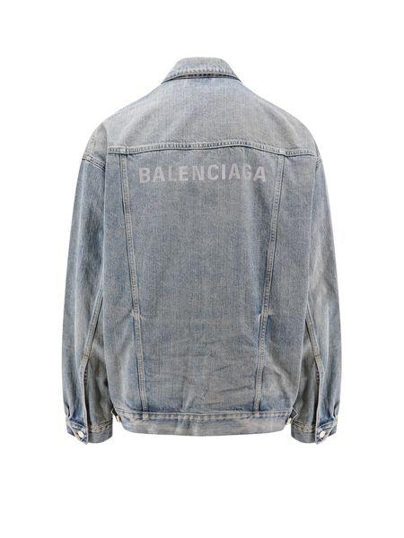 BALENCIAGA Vintage Wash Denim Jacket with Logo Print