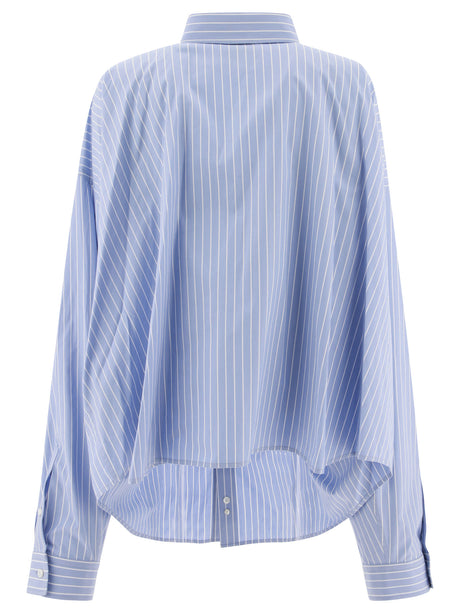 BALENCIAGA Oversized Striped Cotton Shirt with Embroidered Detail