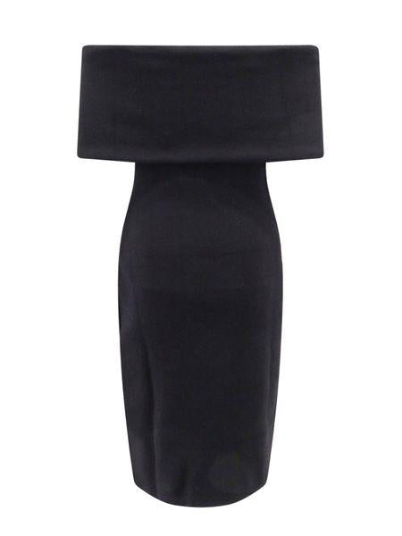 BOTTEGA VENETA Black Textured Technical Nylon Midi Dress for Women - SS24