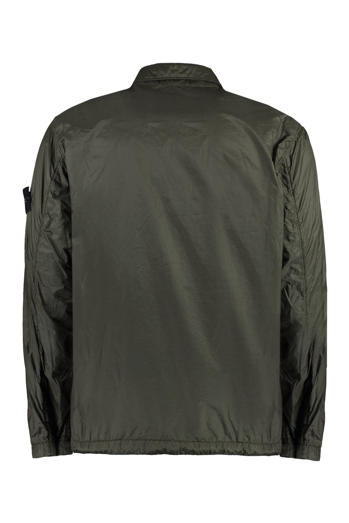STONE ISLAND Green Overshirt with Removable Logo Patch and Shirt Style Collar for Men