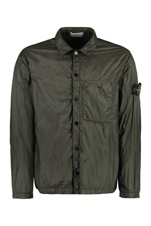 STONE ISLAND Green Overshirt with Removable Logo Patch and Shirt Style Collar for Men