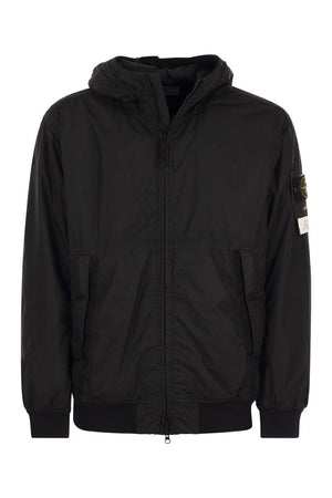 STONE ISLAND Minimalist Black Jacket - Men's Recycled Techno Fabric with Removable Logo Patch