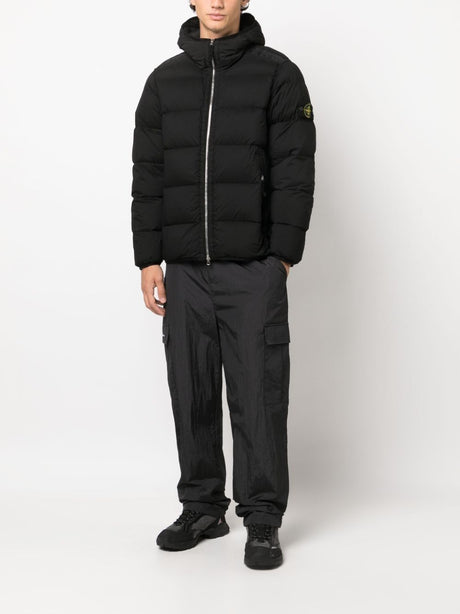 STONE ISLAND Black Hooded Nylon Down Jacket for Men - FW23 Collection