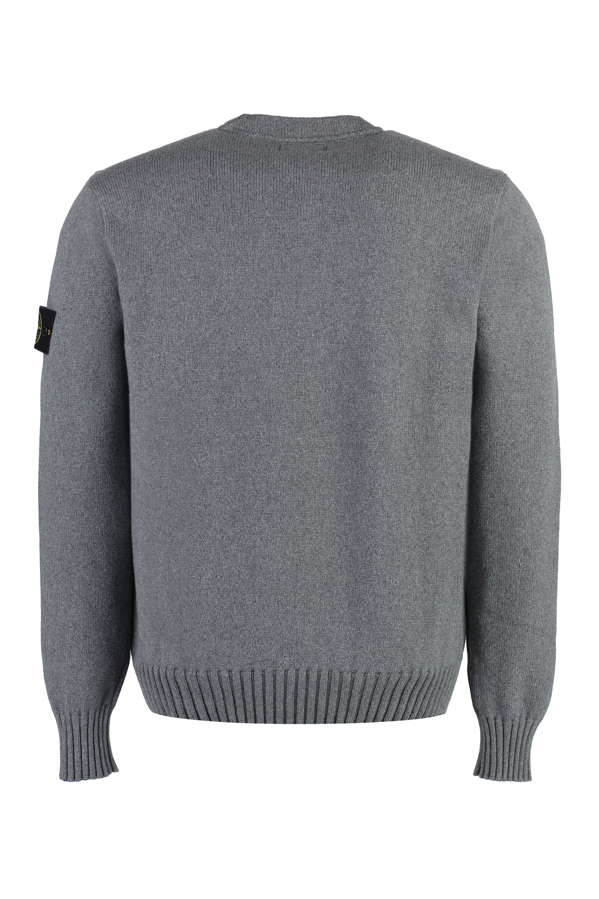 STONE ISLAND Grey Cotton Blend Crew-Neck Sweater with Removable Logo Patch and Ribbed Knit Edges for Men