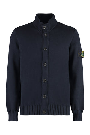 STONE ISLAND Blue Stand Up Collar Cotton Cardigan for Men | FW23 Collection