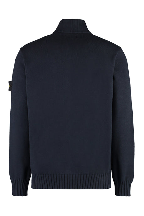 STONE ISLAND Blue Stand Up Collar Cotton Cardigan for Men | FW23 Collection