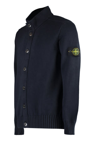 STONE ISLAND Blue Stand Up Collar Cotton Cardigan for Men | FW23 Collection