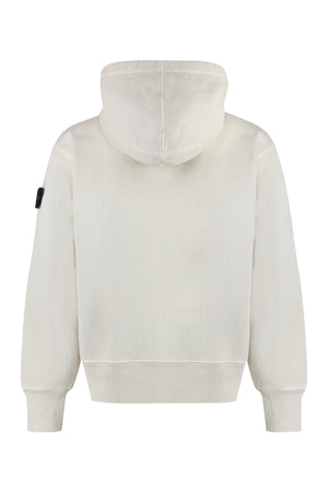 STONE ISLAND Men's White Oversize Hoodie with Removable Patch and Ribbed Edges