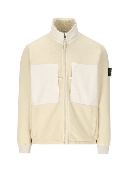 STONE ISLAND MEN'S HIGH-NECK ZIPPED RAFFIA SWEATSHIRT IN NUDE & NEUTRALS