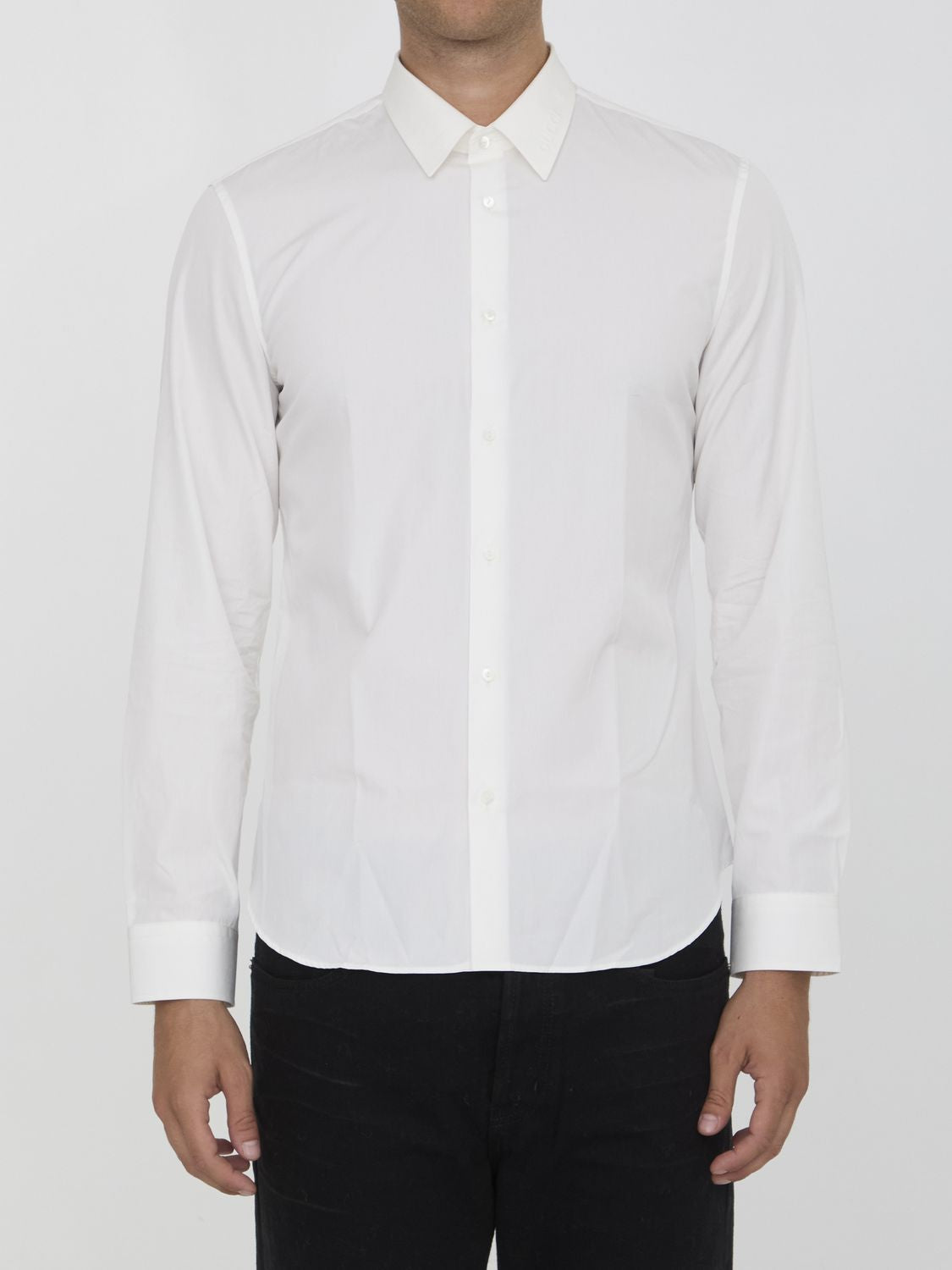 GUCCI Cotton Poplin Shirt with Embossed Logo - Regular Fit