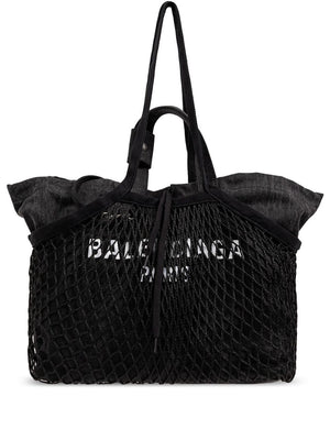 BALENCIAGA Canvas Fishnet Layer Logo Print Handbag