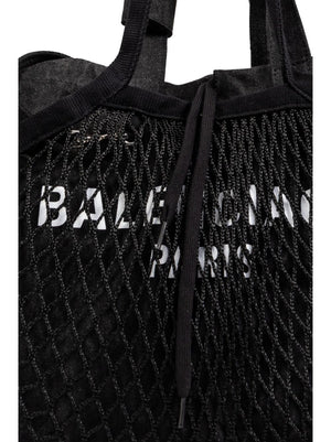 BALENCIAGA Canvas Fishnet Layer Logo Print Handbag