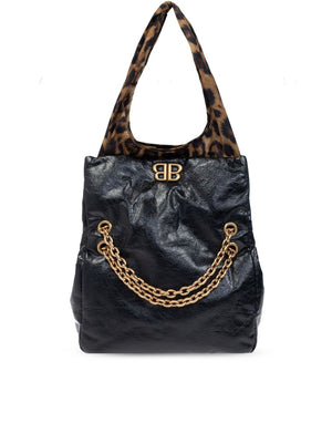 BALENCIAGA MONACO S BLACK Handbag WITH LEOPARD HANDLES