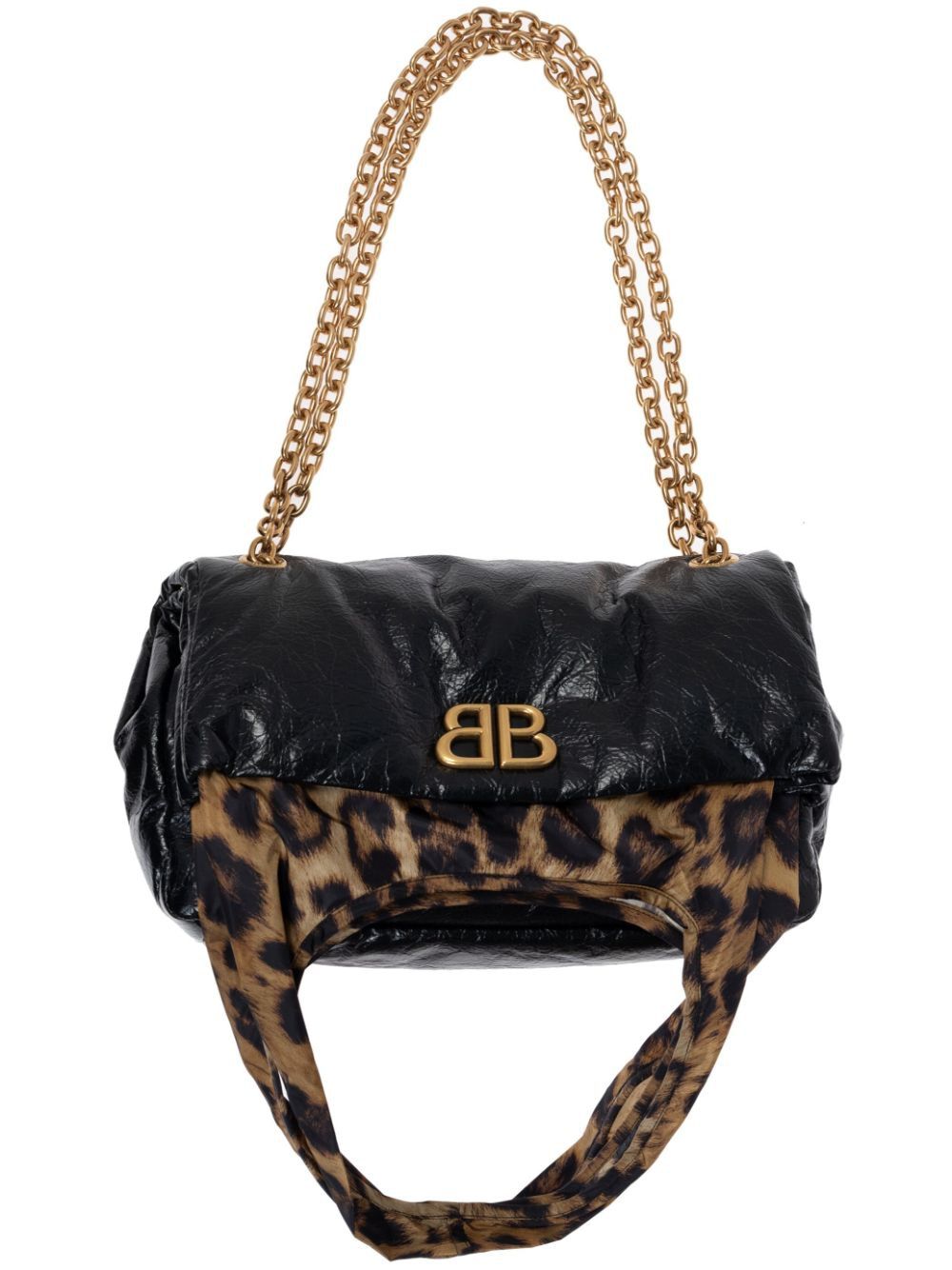 BALENCIAGA MONACO S BLACK Handbag WITH LEOPARD HANDLES