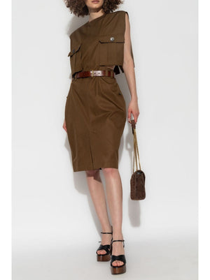 SAINT LAURENT Safari-Inspired Mini Dress with Belt Cut-Out