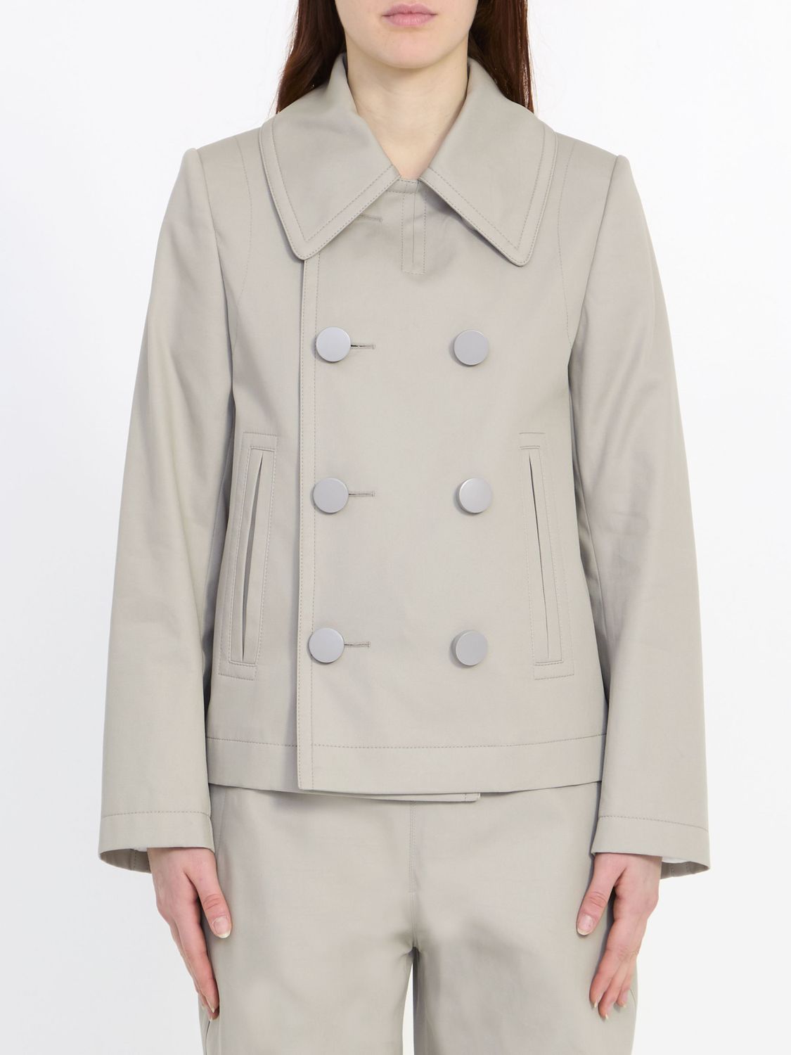 BOTTEGA VENETA Classic Double-Breasted Peacoat in Light Beige Cotton