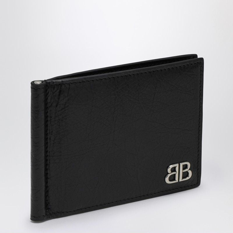 BALENCIAGA Elegant BB Black Leather Bi-Fold Wallet