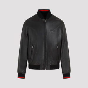 GUCCI Luxurious Black Leather Bomber Jacket