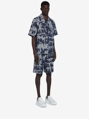 ALEXANDER MCQUEEN Hawaiian Denim Shirt with Graffiti Print