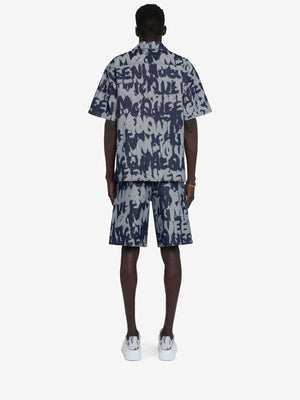 ALEXANDER MCQUEEN Hawaiian Denim Shirt with Graffiti Print