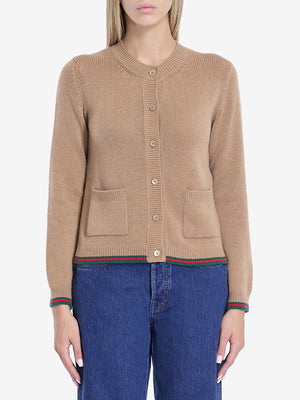 Áo Cardigan Cashmere Tay Dài Có Viền Mạng