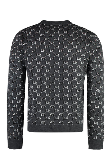 GUCCI Men's Grey Jacquard Crew-Neck Jumper with GG Shadow Pattern