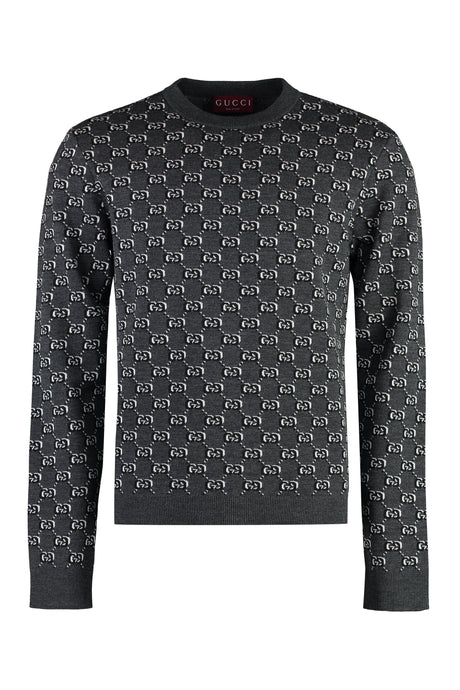 GUCCI Men's Grey Jacquard Crew-Neck Jumper with GG Shadow Pattern