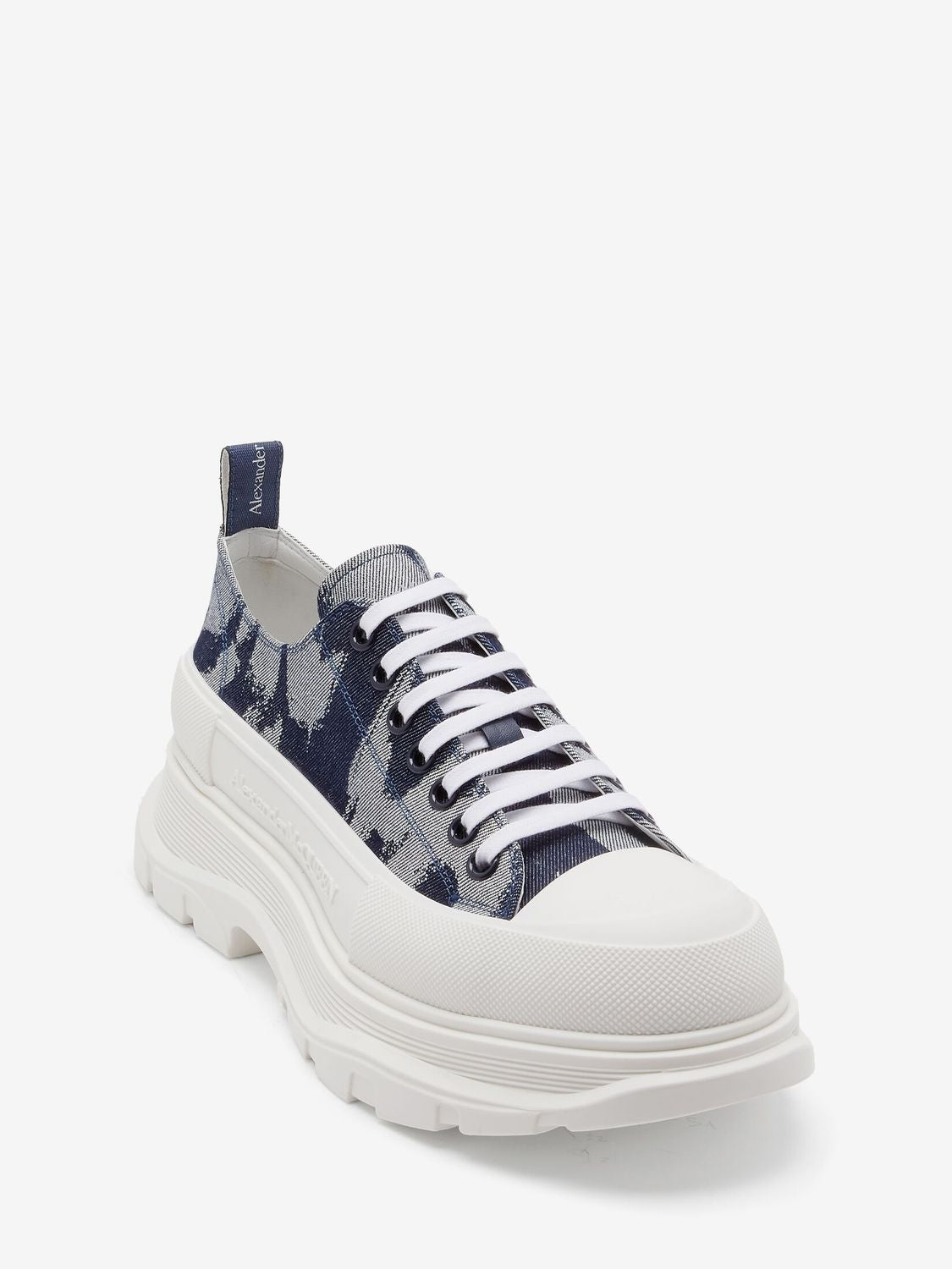 ALEXANDER MCQUEEN Graffiti Trad Slick Lace Up Sneakers for Men in Indigo and White