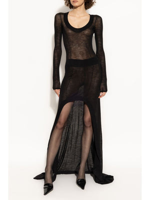 SAINT LAURENT Asymmetrical Semi-Sheer Long Sleeve Dress