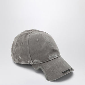 BALENCIAGA Distressed Grey Cotton Baseball Cap