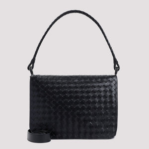 BOTTEGA VENETA Intrecciato Avenue Black Leather Crossbody Handbag 35x24x7cm